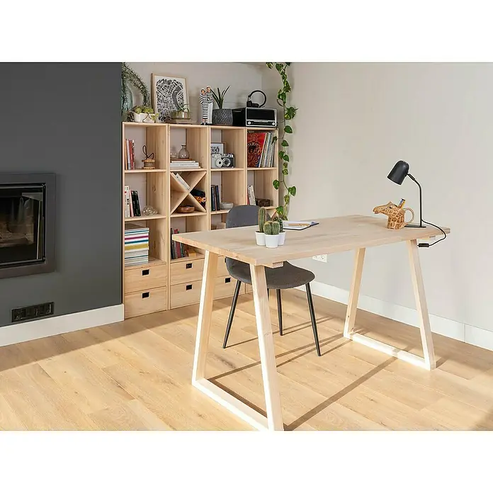 Astigarraga Pata para muebles Bok - L x An x Al: 5,8 x 64 x 75 cm, Natural, 4 posiciones - Escritorio de madera clara con marco llamativo y estantería. Ideal para un estudio moderno con mucho espacio.