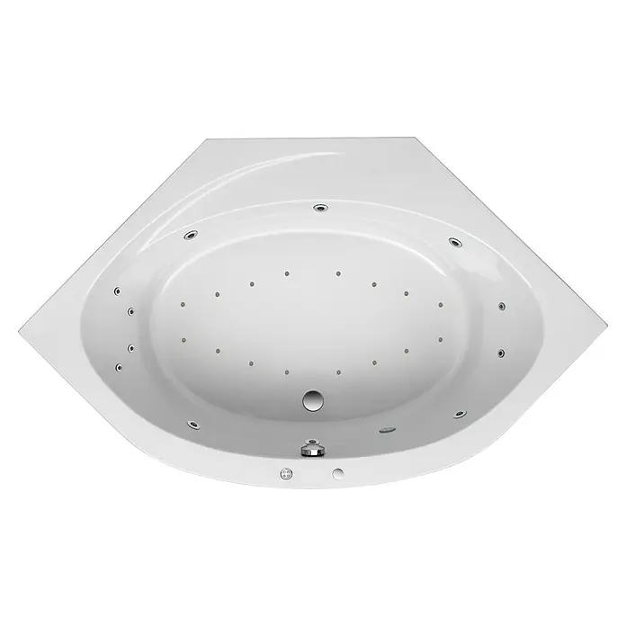 Ottofond Whirlpool Almeria - 150 x 150 cm, Sanitäracryl, Weiß, Premium - Eine luxuriöse Eckbadewanne mit eingebauten Düsen für ein entspannendes Badeerlebnis. Die Badewanne ist weiß und hat ein modernes Design.