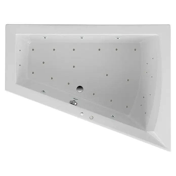 Ottofond Whirlpool Cebu 2 - 175 x 135 cm, Sanitäracryl, Weiß, Premium, Rechtsseitig - Nahaufnahme einer weißen Whirlpool-Badewanne mit zahlreichen Düsen für ein entspannendes Badeerlebnis.