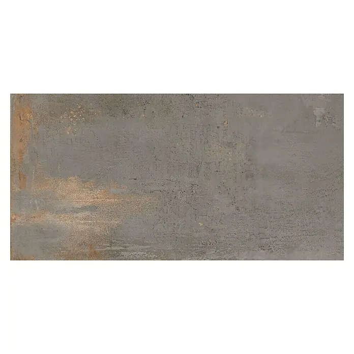 Terrassenfliese Metallic 2.0 - 60 x 120 x 2 cm, Anthrazit, Matt - Graue Betonplatte mit Rosteffekt. Die Oberfläche ist rau und uneben, was dem Produkt einen industriellen Look verleiht. Perfekt für moderne Innenräume.