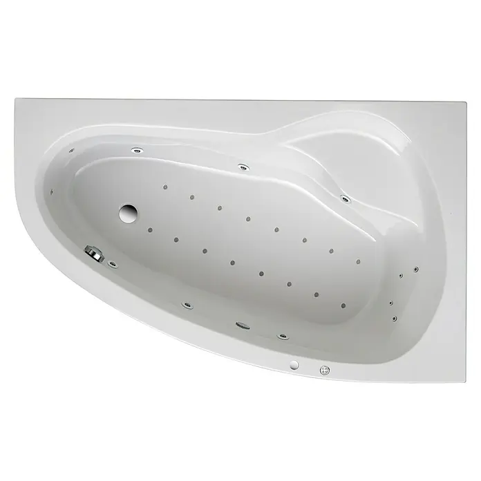 Ottofond Whirlpool Mauritius - 175 x 110 cm, Sanitäracryl, Weiß, Premium, Rechtsseitig - Luftaufnahme eines Whirlpools mit Düsen zur Entspannung und Erholung. Das weiße Design passt in jedes Badezimmer.