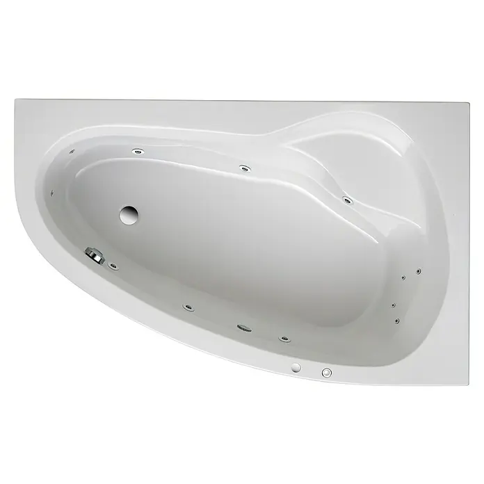 Ottofond Whirlpool Mauritius175 x 110 cm, Sanitäracryl, Weiß, Komfort, Rechtsseitig - Draufsicht auf eine Whirlpool-Badewanne mit eingebauten Düsen und einem modernen, ergonomischen Design für Entspannung und Komfort.