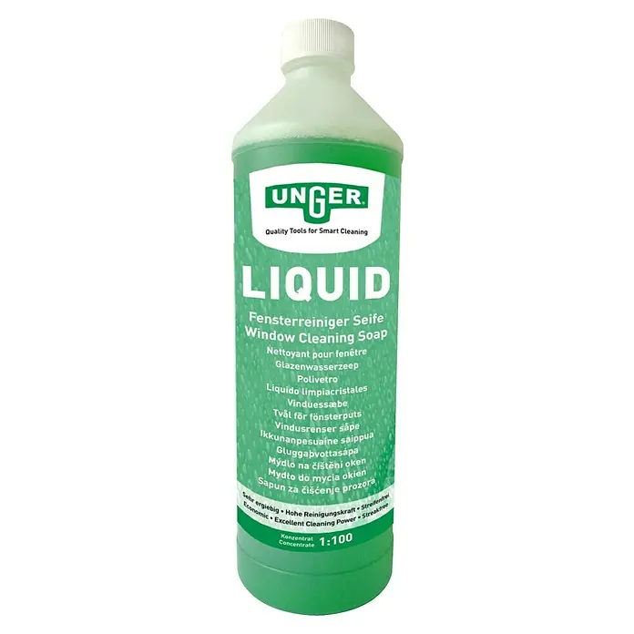 Unger ErgoTec Glasreinigungs-Set 6in1 Complete Kit - 6 -tlg. - Abbildung einer Flasche UNGER Fensterreiniger Seife.