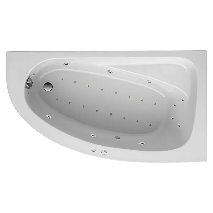 Ottofond Whirlpool Balaton - 160 x 90 cm, Sanitäracryl, Weiß, Premium, Rechtsseitig - Eine luxuriöse, weiße Whirlpool-Badewanne mit zahlreichen Düsen für ein entspannendes Badeerlebnis. Perfekt für das moderne Badezimmer.
