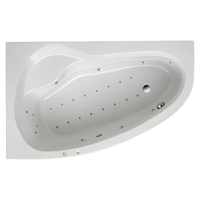 Ottofond Whirlpool Mauritius - 175 x 110 cm, Sanitäracryl, Weiß, Premium, Linksseitig - Detailaufnahme einer Whirlpool-Badewanne, die Entspannung und Luxus verspricht mit zahlreichen Düsen für eine wohltuende Massage.