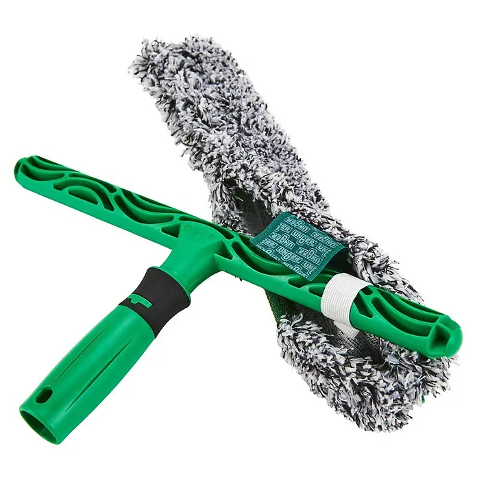Unger ErgoTec Glasreinigungs-Set 3in1 Advanced Kit - 3 -tlg. - Fensterwischer mit grünem Griff und grauem Wischbezug für streifenfreie Fensterreinigung. Ideal für den Hausgebrauch und professionelle Reinigung.