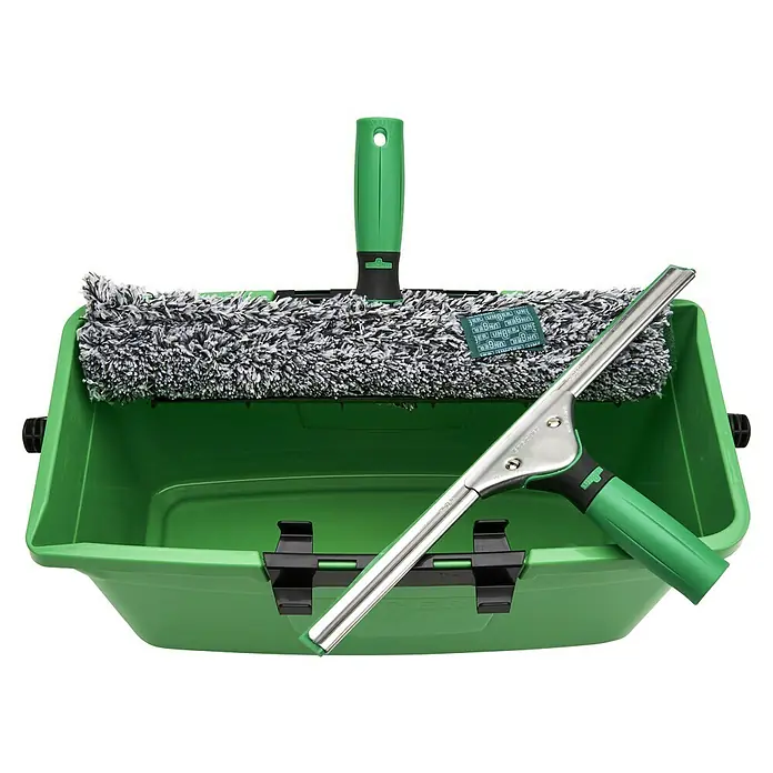 Unger ErgoTec Glasreinigungs-Set 3in1 Advanced Kit - 3 -tlg. - Fensterputz-Set: Grüner Eimer mit Mopp und Abzieher für streifenfreie Fenster. Perfekt für die professionelle Fensterreinigung.
