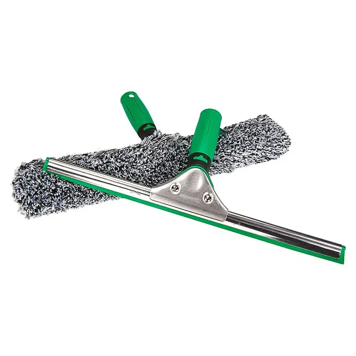 Unger ErgoTec Glasreinigungs-Set 2in1 Starterset - 2 -tlg. - Fensterwischer mit Mikrofaserbezug und grünem Griff. Ideal für streifenfreie Fensterreinigung und mühelose Sauberkeit.