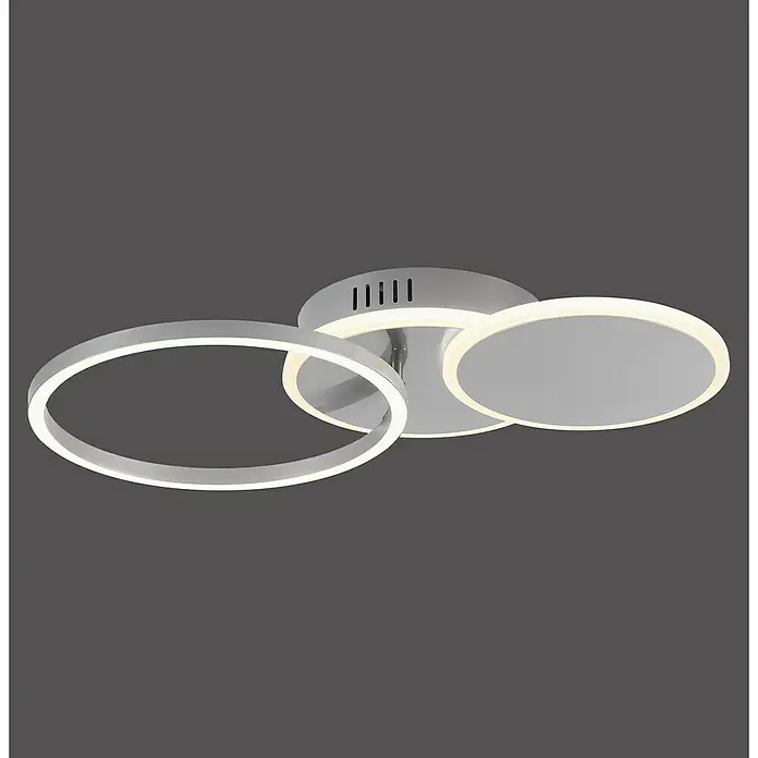 Just Light LED-Deckenleuchte SEVENT - 29 W, L x B x H: 50 x 33,4 x 8,2 cm, Stahl, Warmweiß - Moderne LED-Deckenleuchte mit drei Kreisen in Silber und Weiß, die ein helles und stilvolles Ambiente erzeugt. Perfekt für Wohnräume.