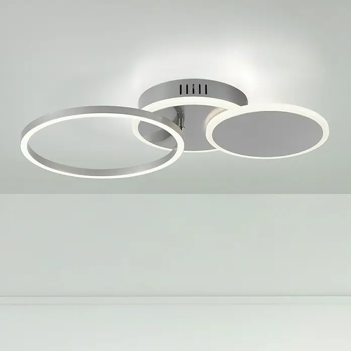 Just Light LED-Deckenleuchte SEVENT - 29 W, L x B x H: 50 x 33,4 x 8,2 cm, Stahl, Warmweiß - Moderne Deckenleuchte mit drei überlappenden Kreisen und zentraler runder Basis, ideal für stilvolle Innenräume.
