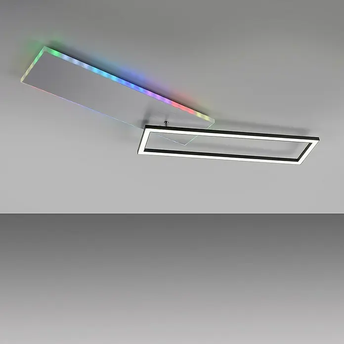 Just Light LED-Deckenleuchte RENDA - 35 W, L x B x H: 91 x 56 x 6 cm, Aluminium, Mehrfarbig - Moderne Deckenleuchte mit LED-Beleuchtung, bestehend aus zwei rechteckigen Elementen, eines davon mit Farbwechsel.