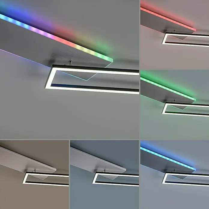Just Light LED-Deckenleuchte RENDA - 35 W, L x B x H: 91 x 56 x 6 cm, Aluminium, Mehrfarbig - Moderne LED-Deckenleuchte mit Farbwechsel und geometrischem Design, ideal für stilvolle Beleuchtung.