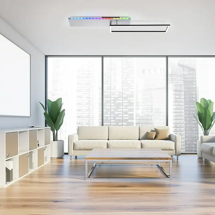 Just Light LED-Deckenleuchte RENDA - 35 W, L x B x H: 91 x 56 x 6 cm, Aluminium, Mehrfarbig - Moderne Deckenleuchte mit RGB-Akzenten und rechteckigem Design für stilvolle Innenräume. Die perfekte Beleuchtung für ein zeitgemäßes Ambiente.