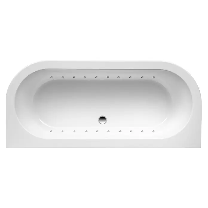 Ottofond Whirlpool Siesta - 180 x 79 cm, Sanitäracryl, Weiß, Light - Eine Draufsicht auf eine ovale, weiße Whirlpool-Badewanne mit eingebauten Düsen, die für ein entspannendes Badeerlebnis sorgen.