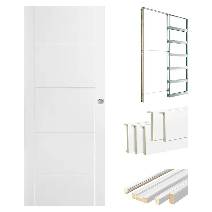 Solid Elements Set para puertas correderas Berlin - 82,5 x 203 cm, Blanco - Puerta interior blanca con accesorios, incluyendo marco y molduras, para un kit de instalación de puerta completo.