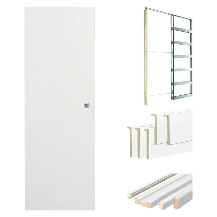 Solid Elements Set para puertas correderas Essen - 72,5 x 203 cm, Blanco, Específico para: Pared de yeso - Juego de puerta con hoja, marco y accesorios. Kit completo para instalar una nueva puerta interior, incluyendo todas las piezas necesarias.