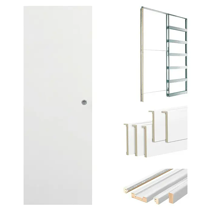 Solid Elements Set para puertas correderas Blanca - 72,5 x 203 cm, Blanco - Hoja de puerta blanca con accesorios que ofrecen un conjunto completo para la instalación. Incluye marco, molduras y herrajes.