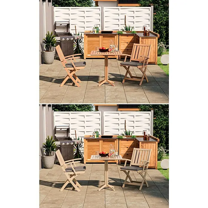 swingcolor Buntlack Kunstharz für Außen - Hellelfenbein, Seidenmatt, 750 ml, Lösemittelbasiert - Gartenset mit Tisch und Stühlen aus Holz für gemütliche Stunden im Freien. Perfekt für Terrasse oder Garten.