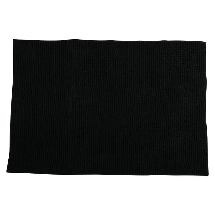 MSV Alfombra de baño Chenille - 60 x 40 cm, Poliéster, Negro - Primer plano de una alfombra de baño cuadrada negra con superficie texturizada, ideal para baños.