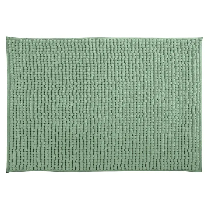 MSV Alfombra de baño Chenille - 60 x 40 cm, Poliéster, Verde albahaca - Primer plano de una alfombra de baño cuadrada de color verde menta con textura en bucle, perfecta para añadir confort y estilo al baño.