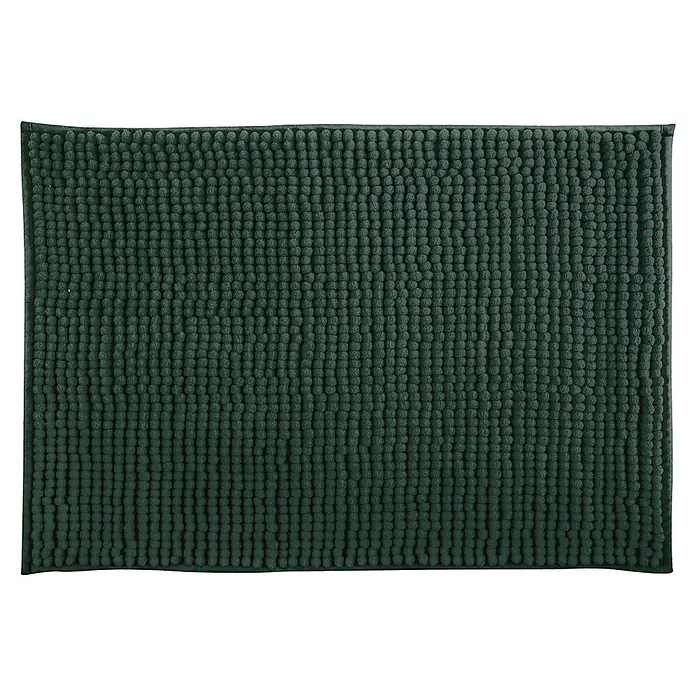 MSV Alfombra de baño Chenille - 60 x 40 cm, Poliéster, Verde oscuro - Primer plano de una alfombra de baño verde con textura de bucles, que proporciona comodidad y absorción para tu baño.