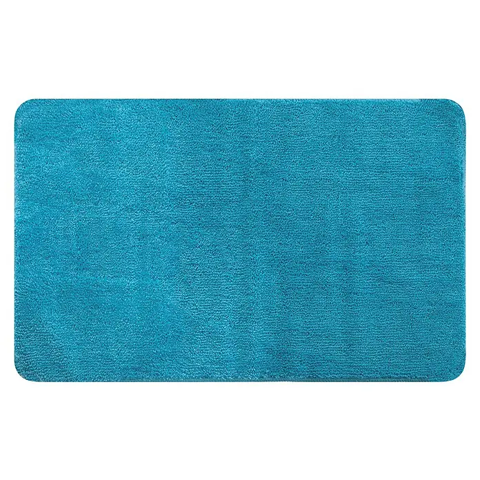 Spirella Alfombra de baño Rosario - 80 x 50 cm, Poliéster, Azul - Alfombra de baño azul turquesa con esquinas redondeadas que ofrece confort y estilo en el baño, caracterizada por su textura suave.