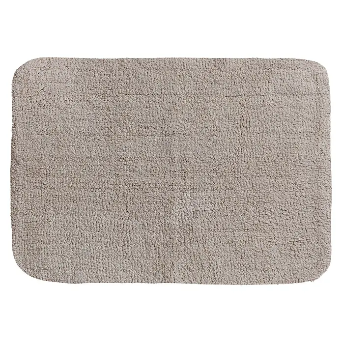 Spirella Alfombra de baño Campus - 70 x 50 cm, Materiales naturales, Beige - Una alfombra de baño cuadrada beige, con esquinas redondeadas y una textura suave y esponjosa, perfecta para baños.