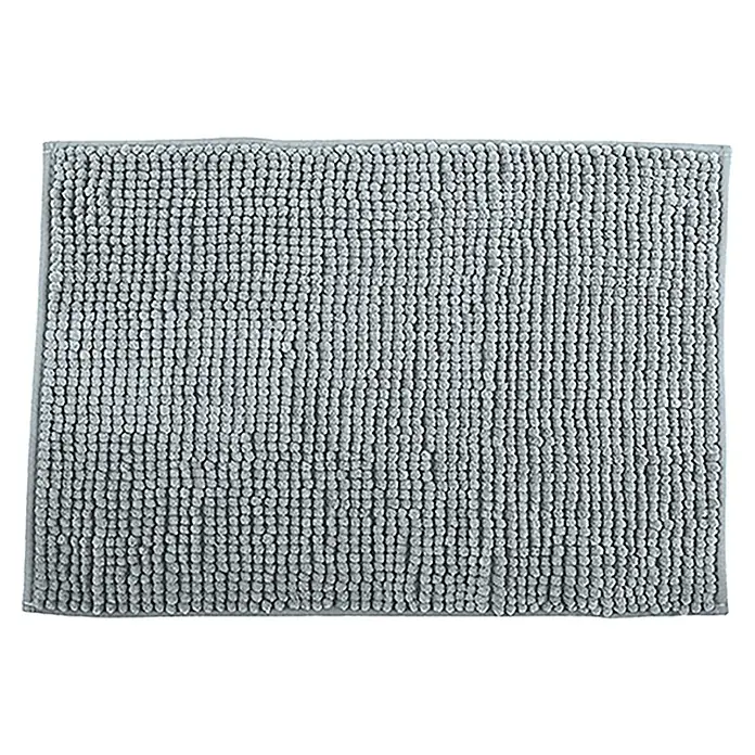 MSV Alfombra de baño Chenille - 80 x 50 cm, Poliéster, Gris claro - Primer plano de una alfombra de baño gris con una textura densa y nudosa diseñada para brindar comodidad y absorción de agua.