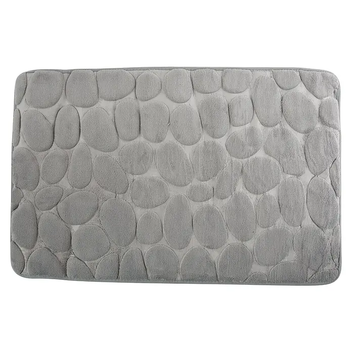 MSV Alfombra de baño Piedras - 80 x 50 cm, Poliéster, Gris - Alfombra de baño gris con diseño de guijarros, ideal para baños y duchas, que proporciona comodidad y agarre seguro.