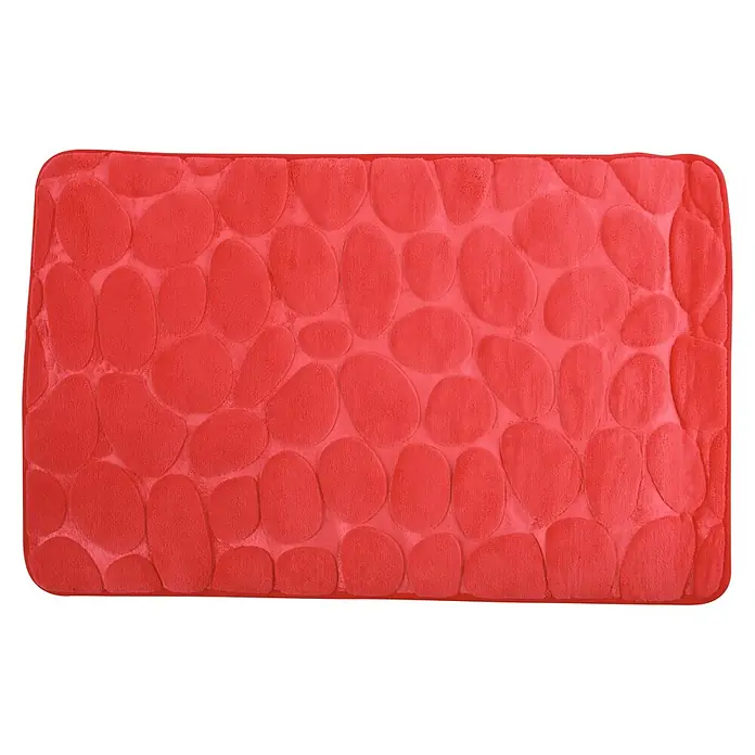 MSV Alfombra de baño Piedras - 80 x 50 cm, Poliéster, Rojo - Primer plano de una alfombra de baño roja con diseño de guijarros ovalados.
