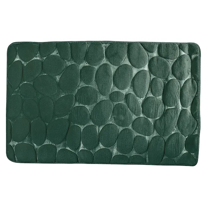 MSV Alfombra de baño Piedras - 80 x 50 cm, Poliéster, Verde - La imagen muestra una alfombra de baño verde con un patrón de guijarros ovalados, ideal para un baño elegante.