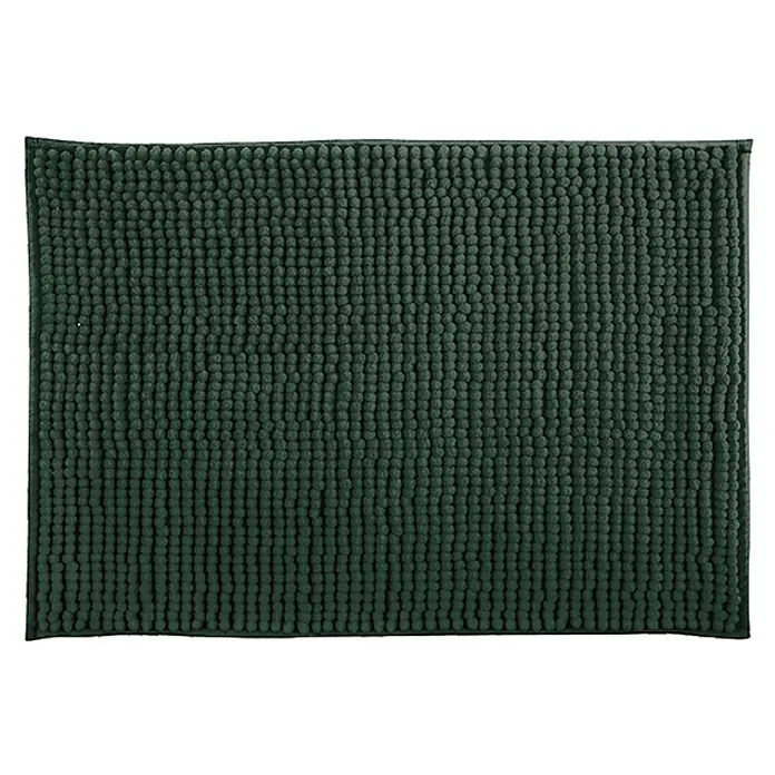MSV Alfombra de baño Chenille - 80 x 50 cm, Poliéster, Verde oscuro - Primer plano de una alfombra de baño verde oscuro con una textura en mechones, diseñada para la comodidad y la resistencia al deslizamiento en el baño.