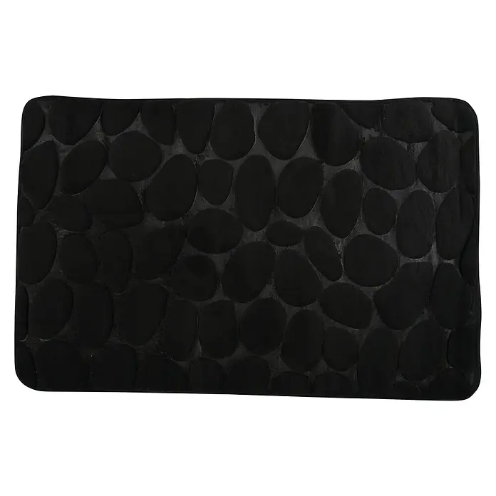 MSV Alfombra de baño Piedras - 80 x 50 cm, Poliéster, Negro - Alfombra de baño negra con diseño de guijarros. La alfombra rectangular es ideal para baños.