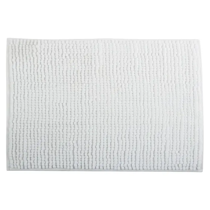 MSV Alfombra de baño Chenille - 80 x 50 cm, Poliéster, Blanco - Primer plano de una alfombra de baño blanca con una textura densa y suave, ideal para el baño.