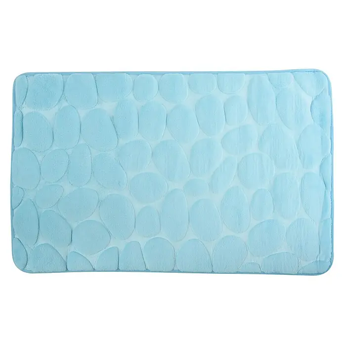 MSV Alfombra de baño Piedras - 60 x 40 cm, Poliéster, Azul - Alfombra de baño azul claro con un patrón de guijarros redondos en relieve, ideal para un toque suave y decorativo en el baño.