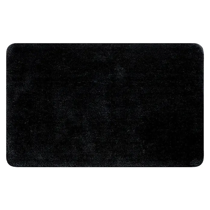 Spirella Alfombra de baño Rosario - 80 x 50 cm, Poliéster, Negro - Alfombra negra con esquinas redondeadas y una textura suave y esponjosa, ideal para entradas o baños.