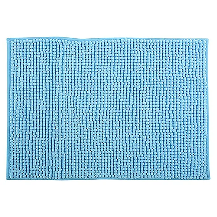 MSV Alfombra de baño Chenille - 80 x 50 cm, Poliéster, Azul claro - Primer plano de una alfombra de baño rectangular de color azul claro con muchas protuberancias pequeñas y suaves para mayor comodidad y absorción.