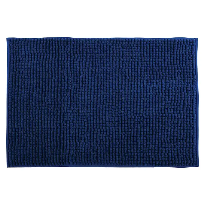 MSV Alfombra de baño Chenille - 80 x 50 cm, Poliéster, Azul marino - Una alfombra de baño azul marino con diseño de mechones, ideal para agregar comodidad y seguridad al baño.