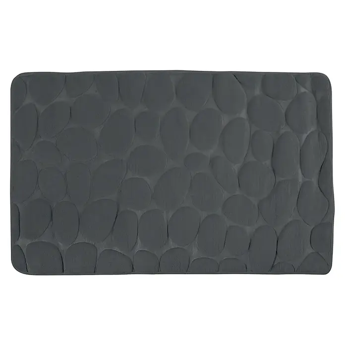 MSV Alfombra de baño Piedras - 80 x 50 cm, Poliéster, Antracita - Una alfombra de baño rectangular gris con un patrón de guijarros redondeados en relieve para confort y estilo en tu baño.