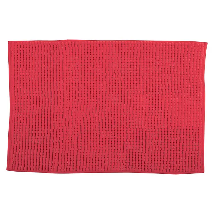 MSV Alfombra de baño Chenille - 60 x 40 cm, Poliéster, Rojo - Una alfombra de baño roja rectangular con una textura densa de nódulos, ideal para baños y otras áreas húmedas.