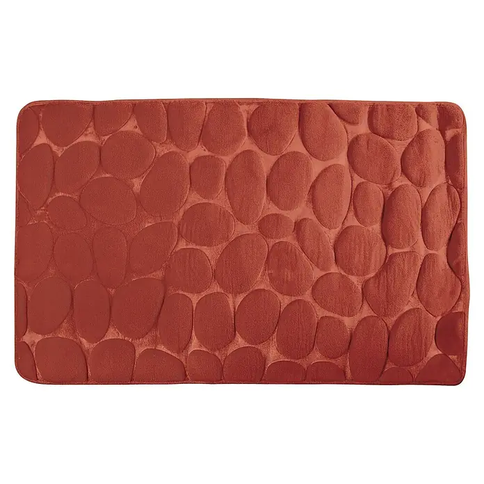 MSV Alfombra de baño Piedras - 80 x 50 cm, Poliéster, Terracota - Una alfombra de baño rectangular en tono rojo cálido con un relieve de guijarros, que aporta confort y estilo a cualquier decoración de baño.
