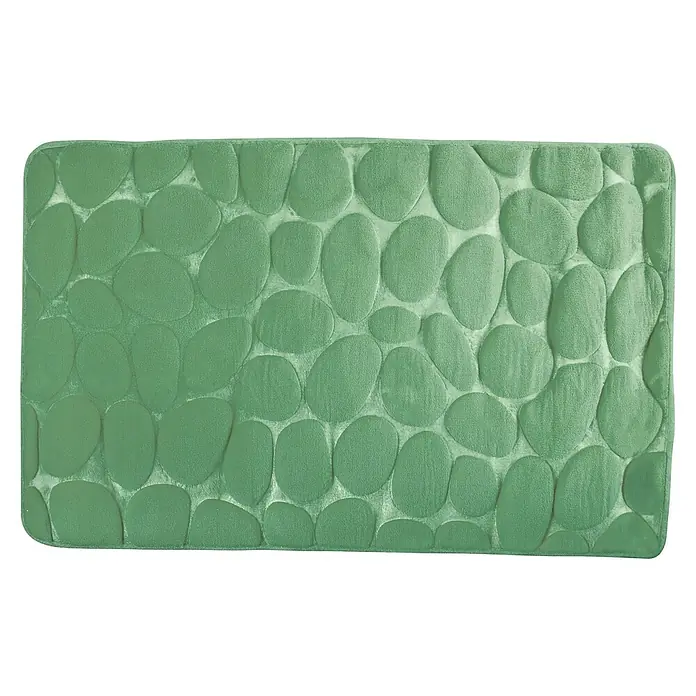 MSV Alfombra de baño Piedras - 60 x 40 cm, Poliéster, Verde albahaca - Alfombra de baño verde con estampado de guijarros. La alfombra suave proporciona comodidad y un ambiente relajante.