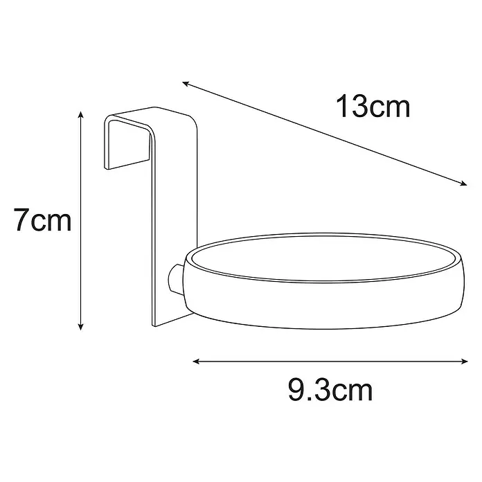 Soporte mural para secador - L x An x Al: 13 x 93 x 7 cm, Diámetro: 93 cm, Acero, Cromo - Imagen del producto de una cesta colgante redonda, dimensiones de 7 cm de altura, 13 cm en diagonal y 9,3 cm de ancho.