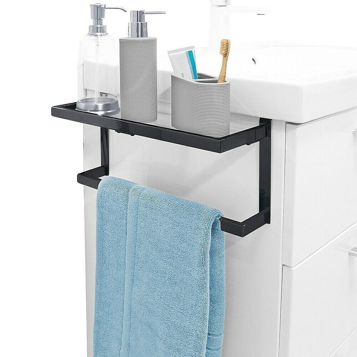 Toallero auxiliar con repisa (1 estante, Negro, Mate) | BAUHAUS