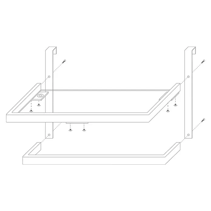 Toallero de barra con repisa - L x An x Al: 145 x 38 x 18 cm, Acero inoxidable, Negro - Dibujo detallado de un elegante sistema de estanterías de dos niveles con detalles de montaje para facilitar el montaje.