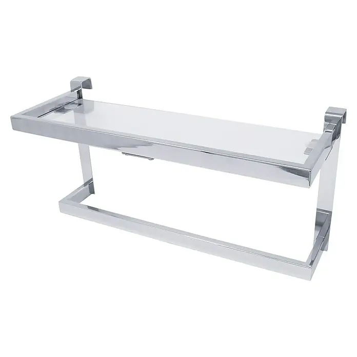 Estante para baño con repisa - L x An x Al: 6 x 37 x 18 cm, Acero inoxidable, Cromo - Elegante estante cromado con tapa de cristal. Perfecto para baños u otras habitaciones donde se necesita un almacenamiento elegante.