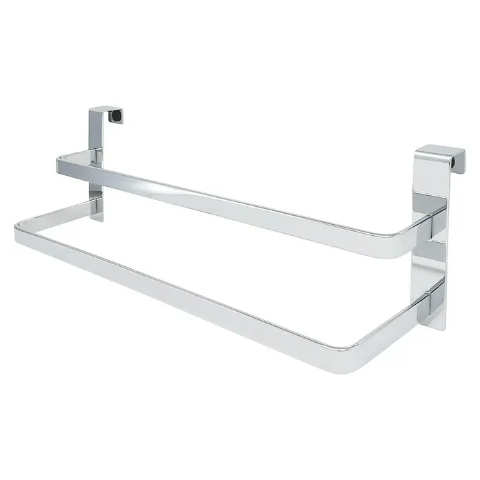 Toallero de gancho para mueble - L x An x Al: 11 x 38,5 x 11,5 cm, Acero inoxidable, Cromo - Toallero doble cromado, ideal para baño y cocina. Práctica solución para colgar toallas en la puerta sin necesidad de taladrar.