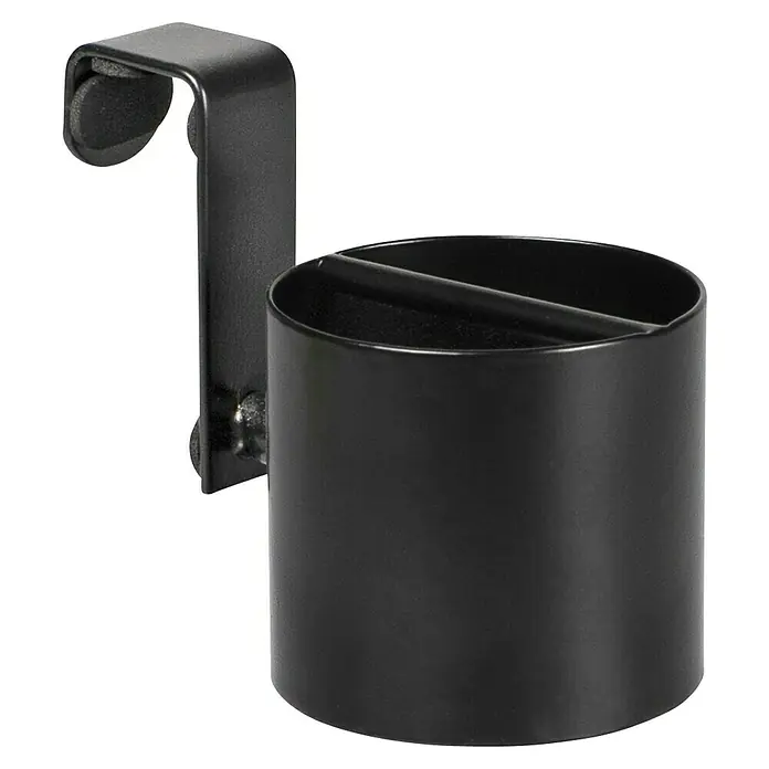 Soporte para plancha de pelo - Acero, Negro - Soporte para utensilios negro con gancho para guardar utensilios de cocina o artículos de baño.