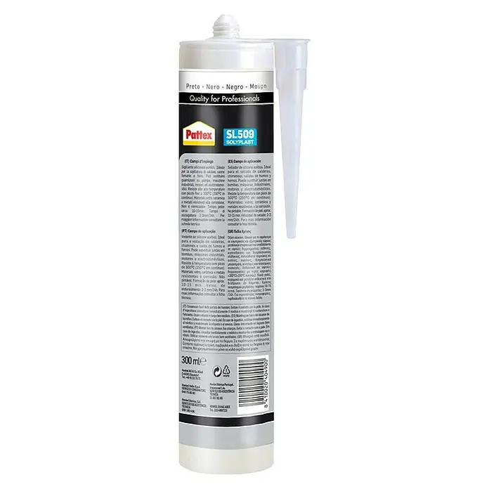 Pattex Silicona SL509 Solyplast - Negro - Sellador Pattex SL509 Solyplast para profesionales. Ideal para sellar calderas, hornos y otras aplicaciones de alta temperatura.