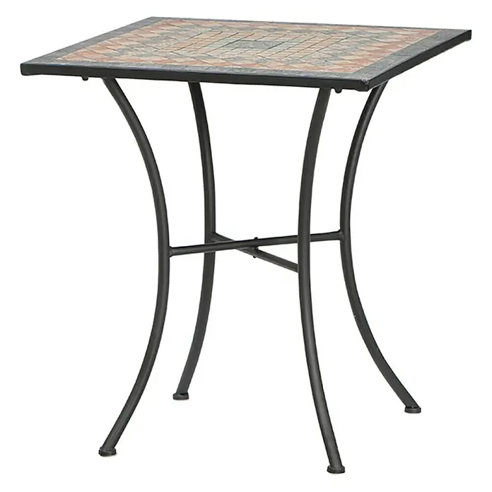 Siena Garden Balkontisch - L x B x H: 60 x 60 x 71 cm, Quadratisch, Braun/Grau/Schwarz - Hier ist ein quadratischer Mosaiktisch mit einem eleganten, geschwungenen Metallgestell, der jedem Raum einen Hauch von Stil und Funktionalität verleiht.